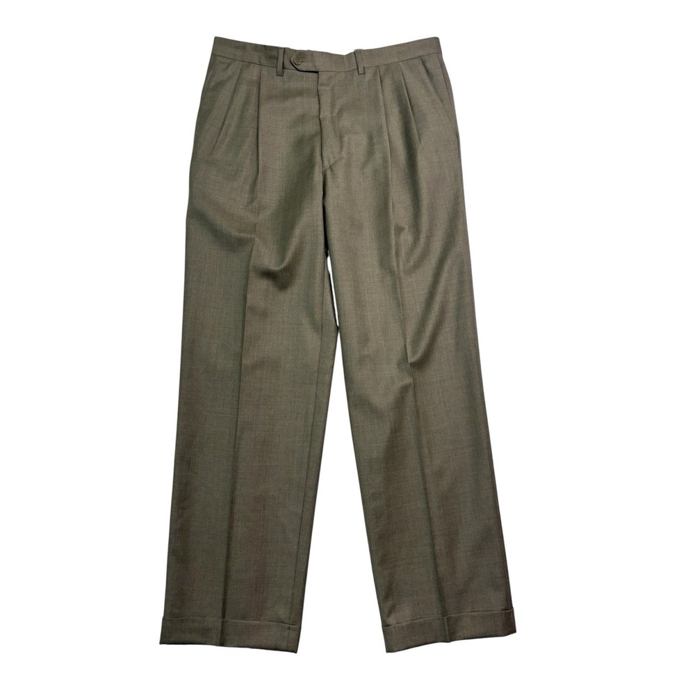 Santorelli Italy 36x32 Taupe Dress Suit Pants Trousers Wool Pleated Cuffed